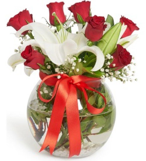 Cam Fanusta Lilyum ve Güller Cam Fanusta Lilyum ve Güller